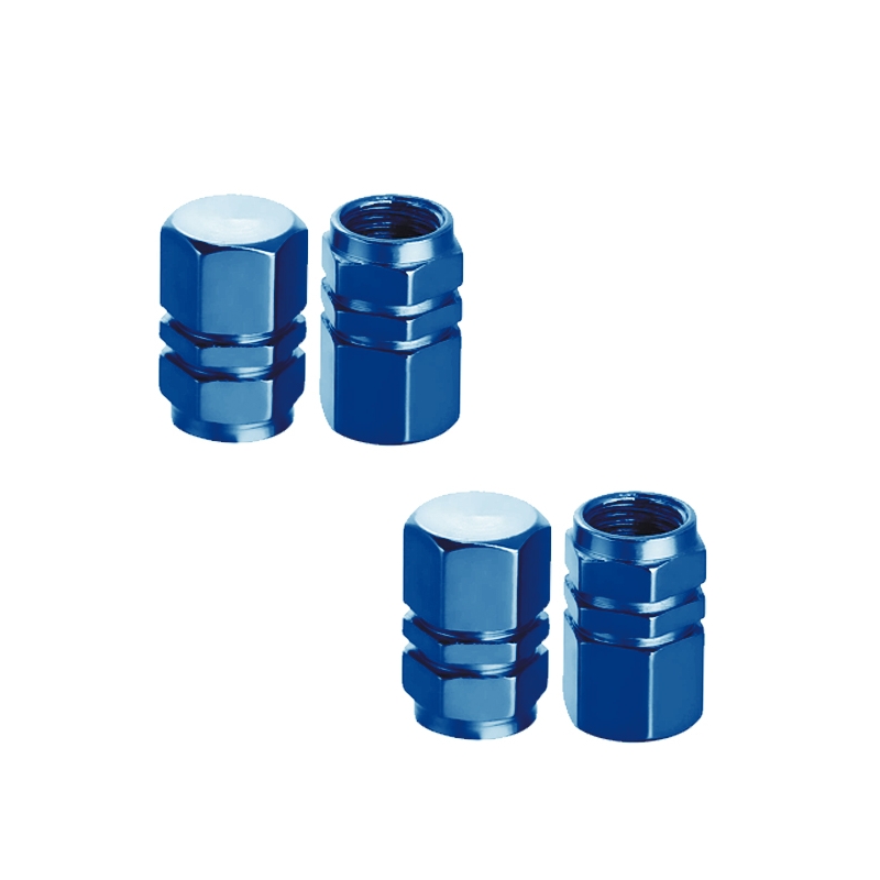 4 bouchons de valve SRACING finition Hexagonal bleu